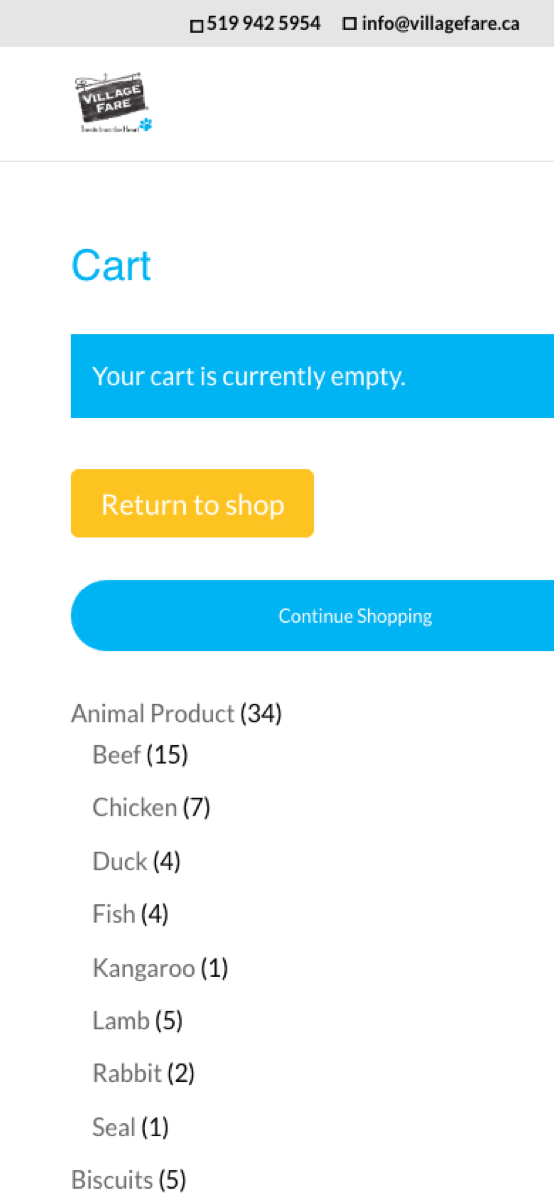 Cart page with the shop's current styling, mobile view